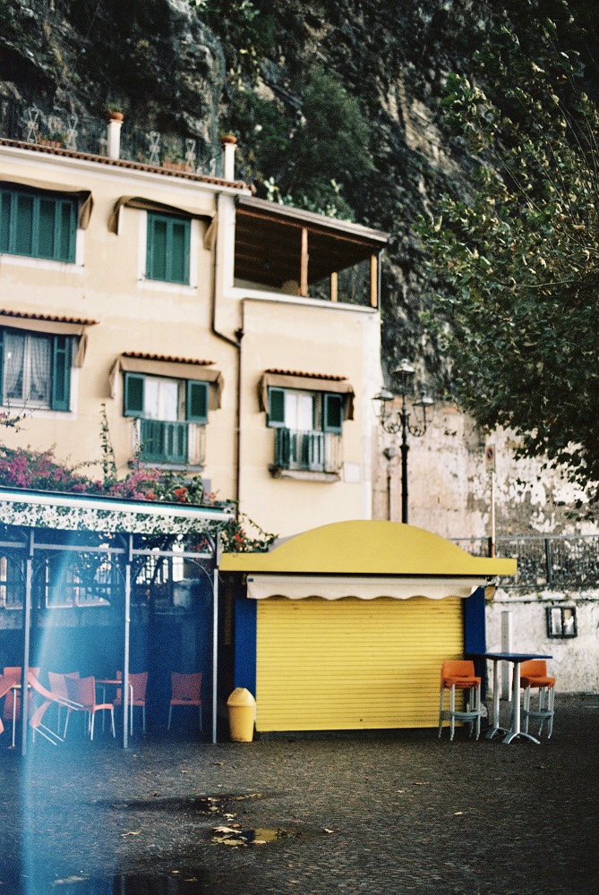 analog photograph of a closed shop at Minori